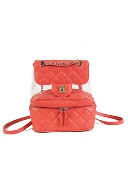 Chanel Clear Backpack Pink Silver Leather Vinyl 25 Vanity